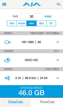 AJA IBC2013 datacalc