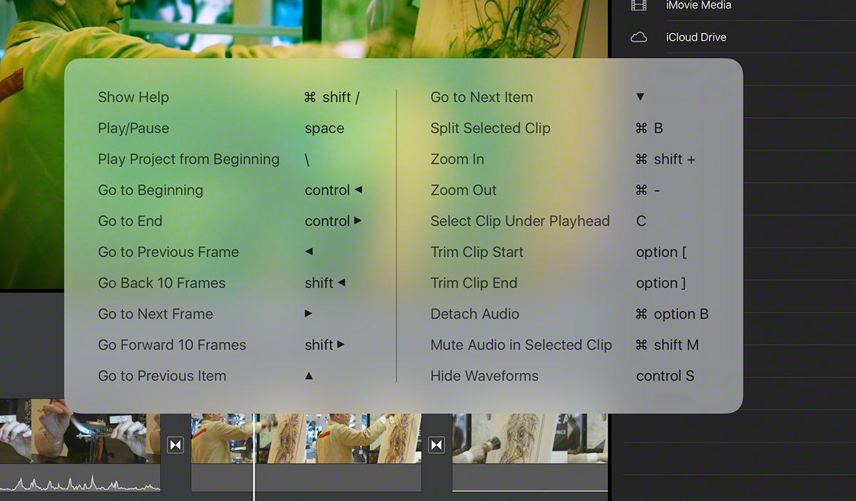 imovie shortcuts