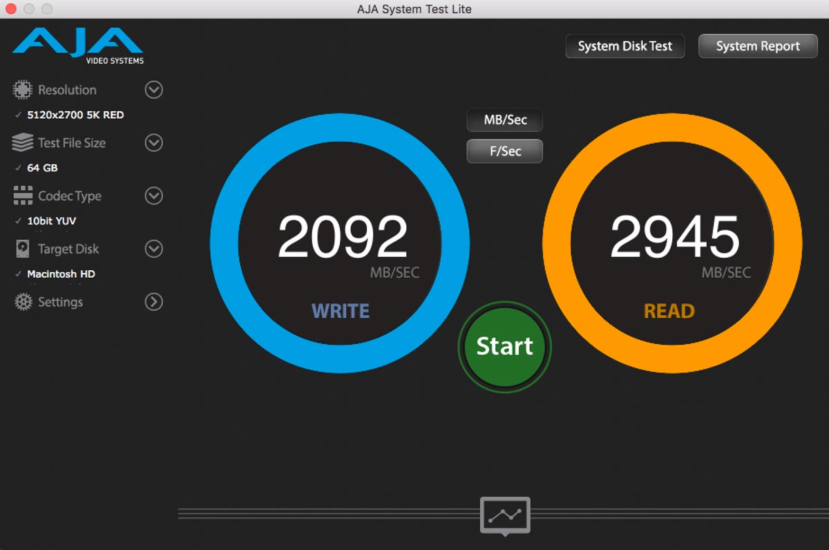 13 inch AJA speed test