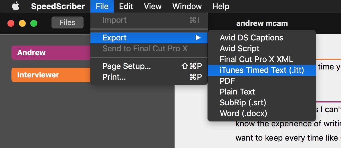 SpeedScriber 2 ITT Menu