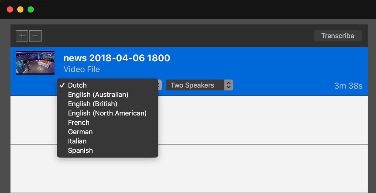 SpeedScriber 2 Languages Menu