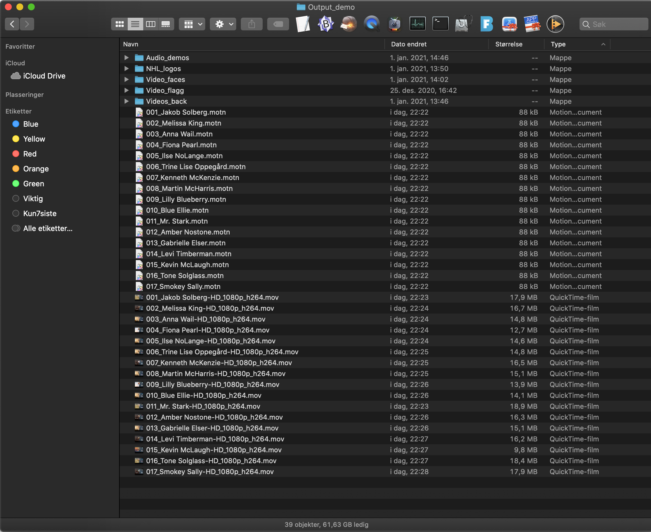 Total of files output folder