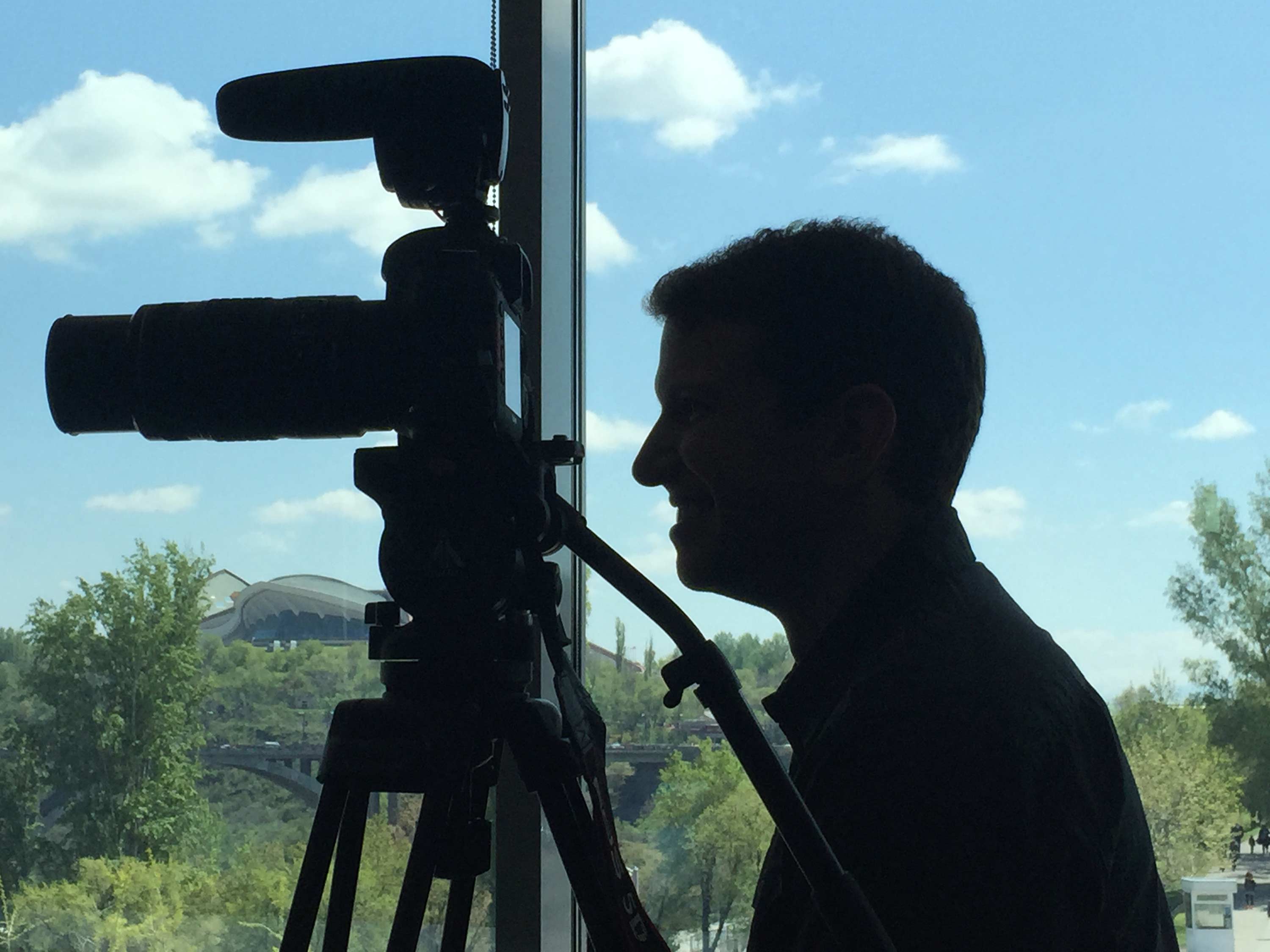 Jared White filming an interview in Yerevan Armenia