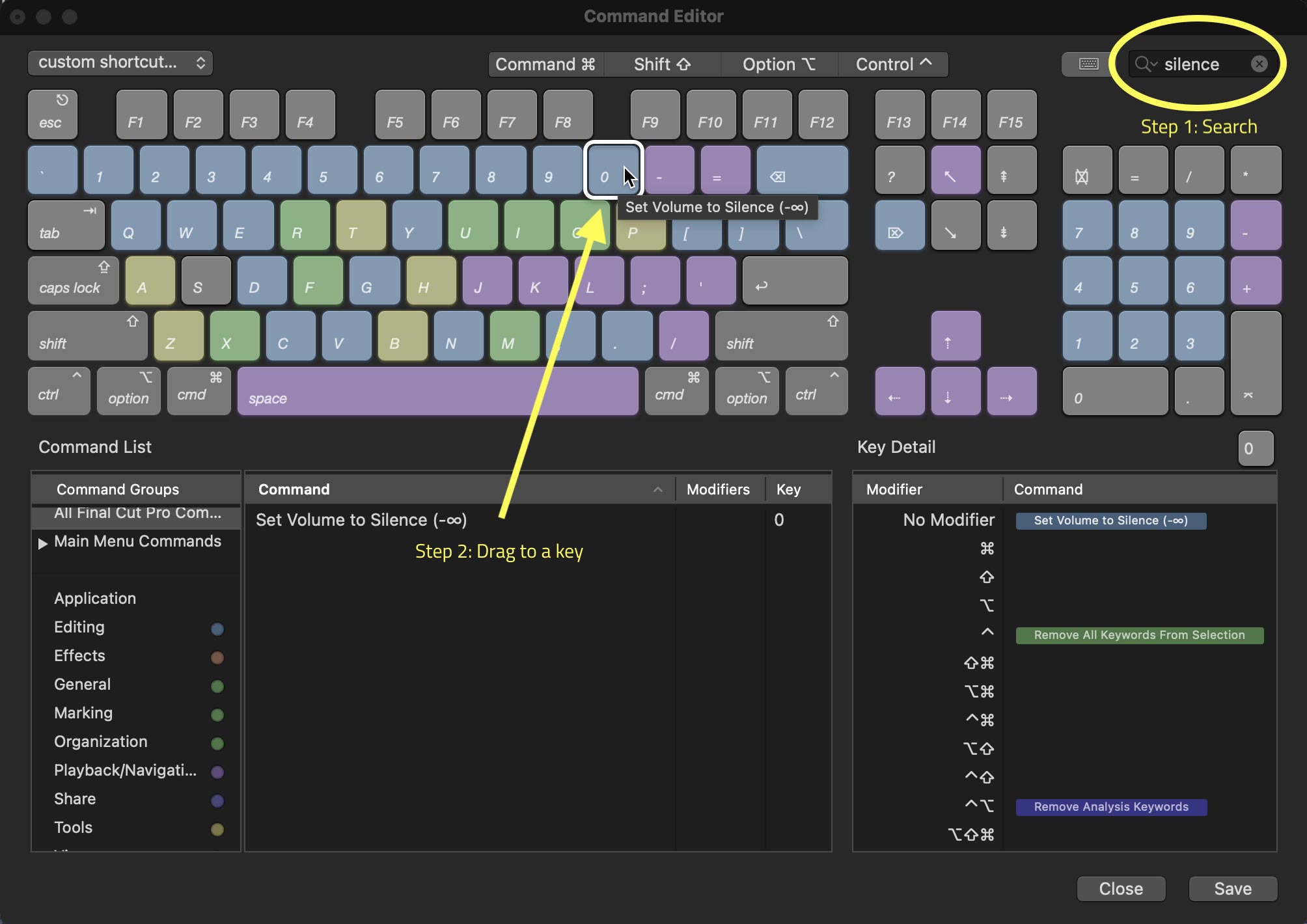 fcp shortcuts silence assign annotated